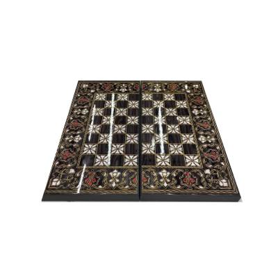 BACKGAMMON-CHESS WALNUT FLOWER